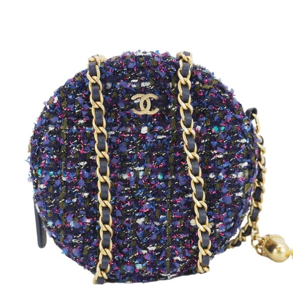 CHANEL Handbags - Chanel  Round Tweed Chain Clutch Crossbody Bag Blue